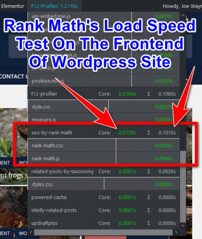 Rank Math Performance Speed Test Results: Frontend